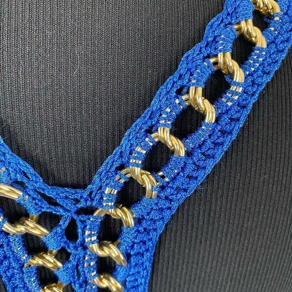 Mine Women S Loose Fit Tank Top Blouse W/crochet And Gold Metal Straps - Picture 9 of 14